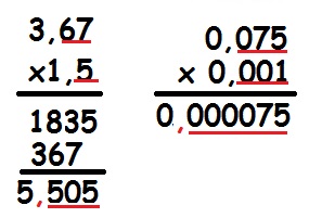Exemplos de Multiplicação com números decimais 