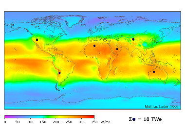 Mapa da radiação solar recebida pela Terra